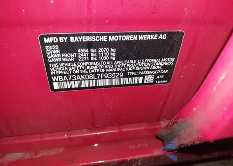 2020 BMW 228I Gran Coupe xDrive from USA, damaged, VIN WBA73AK08L7F93529